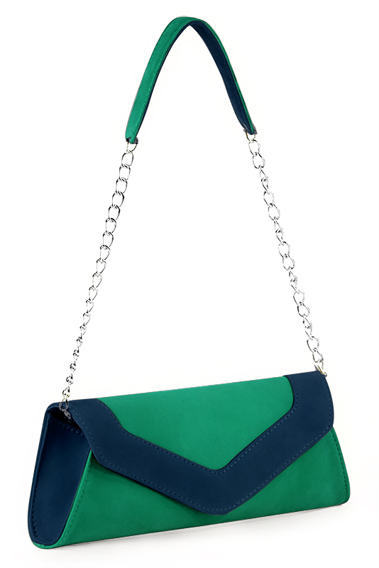 Emerald green and navy blue women's dress clutch, for weddings, ceremonies, cocktails and parties. Worn view - Florence KOOIJMAN